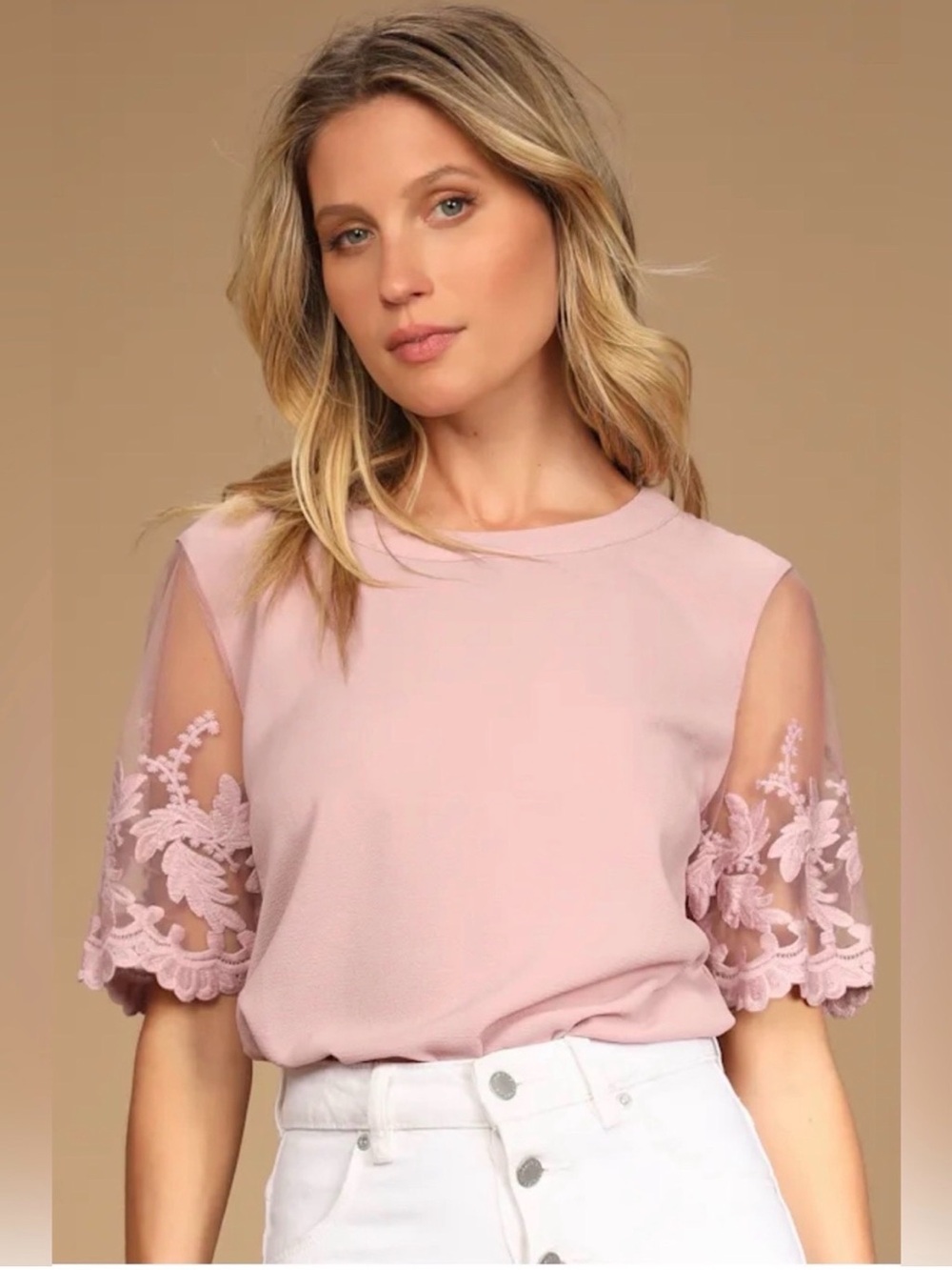 New Lulus Lisa Marie Mauve Pink Embroidered Top Size Medium